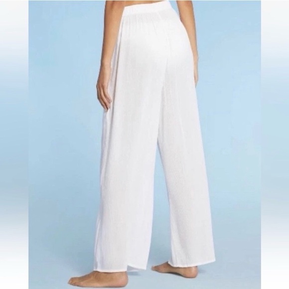 Kona Sol White Gauze Wrap Pants Tie Front Wide Open Leg Beach Women’s Small - Picture 3 of 10